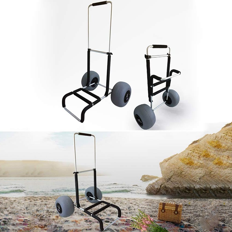 Folding beach trolley, compact portable luggage rack, made of aluminum alloy with 12-inch balloon tires