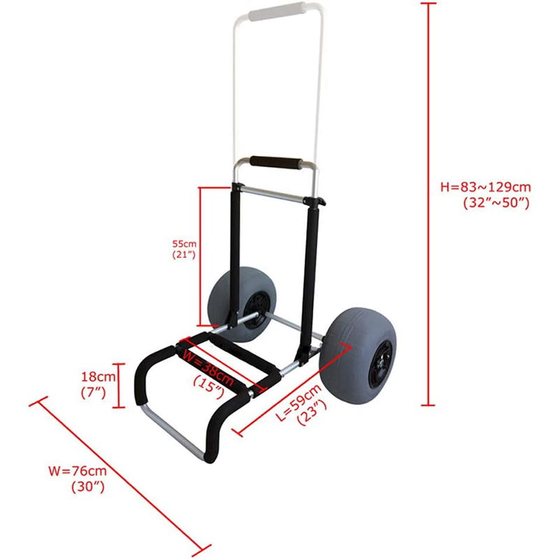 Folding beach trolley, compact portable luggage rack, made of aluminum alloy with 12-inch balloon tires