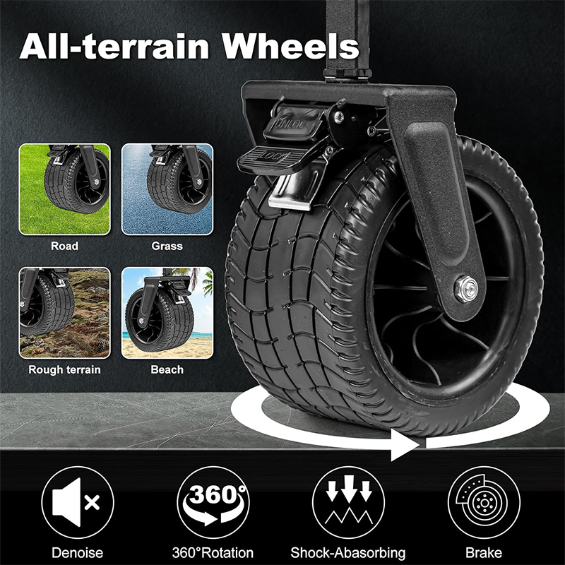 Beach Cart Foldable Folding Cargo Truck, Beach Cart With Big Wheels For Sand, Practical Grocery Cart With Side Pockets And Brakes, Suitable For Camping Sports Outdoor Activities