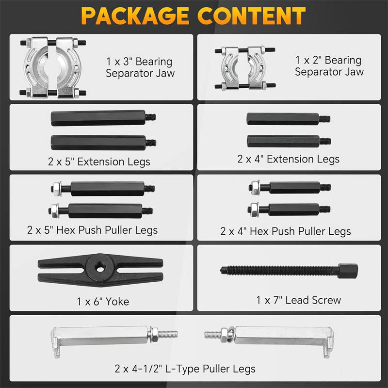 Duty 5-Ton Bearing Puller set 14PCS Wheel Hub Axle Puller Kit 2" and 3" Splitters Gear Removal Tool Heavy