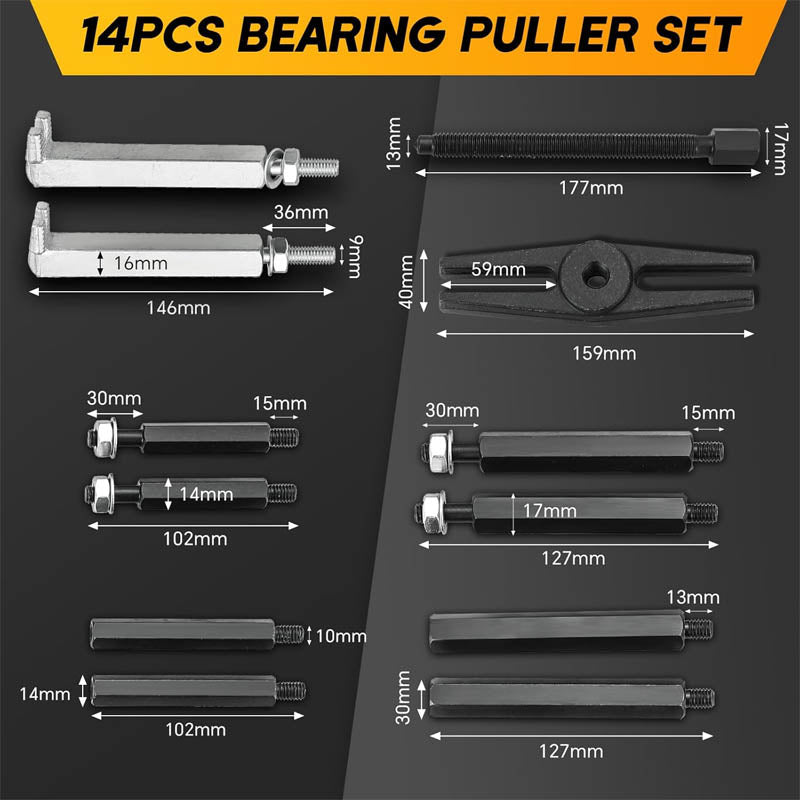 Duty 5-Ton Bearing Puller set 14PCS Wheel Hub Axle Puller Kit 2" and 3" Splitters Gear Removal Tool Heavy