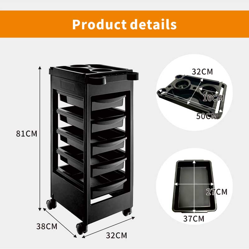 Hairdressing Trolley With 5 Layers, Hair Dye Bowl And Hair Dryer Holder, 360 Degree Rotatable Storage