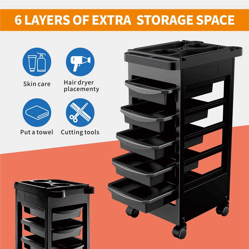 Hairdressing Trolley With 5 Layers, Hair Dye Bowl And Hair Dryer Holder, 360 Degree Rotatable Storage