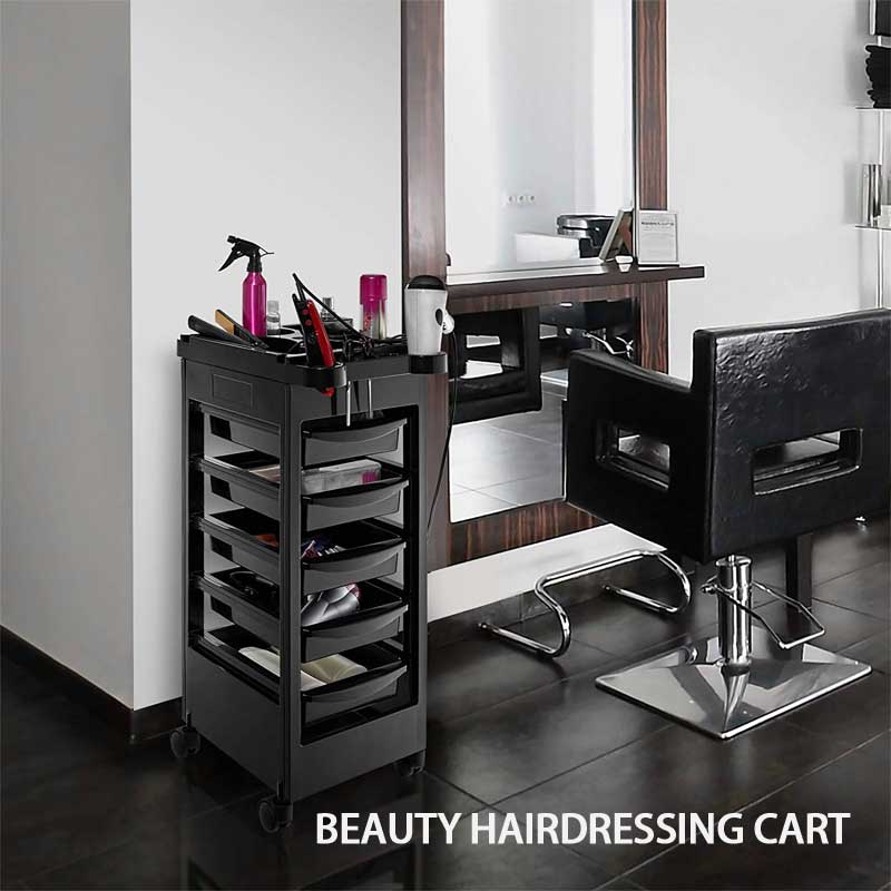 Hairdressing Trolley With 5 Layers, Hair Dye Bowl And Hair Dryer Holder, 360 Degree Rotatable Storage