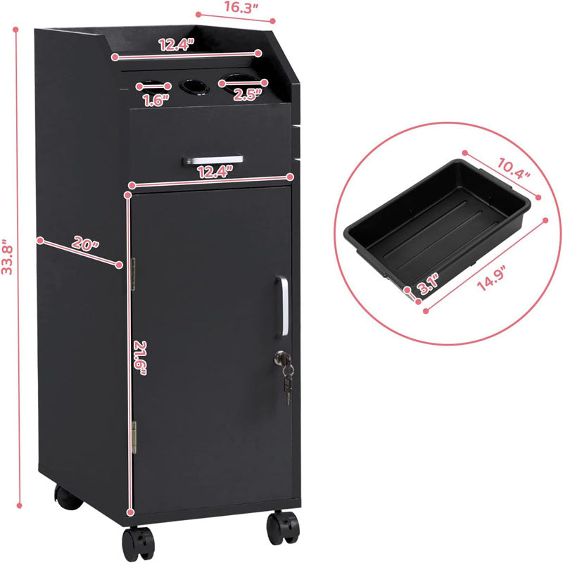 Beauty Hairdressing Cart Hair Salon Storage Cart with Wheels 3 Hair Dryer Holders & 4 Drawers & Lock & 2 Keys