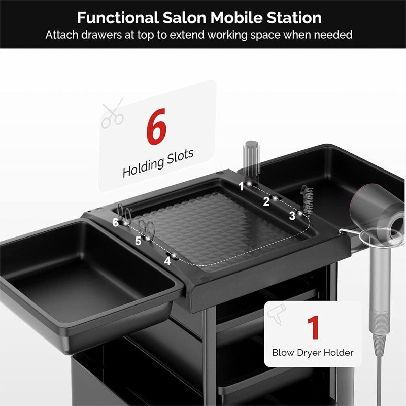 Rolling Beauty Hairdressing Cart with 6 Removable Drawers & Tool Holder for Beauty Tattoo Hairdressing