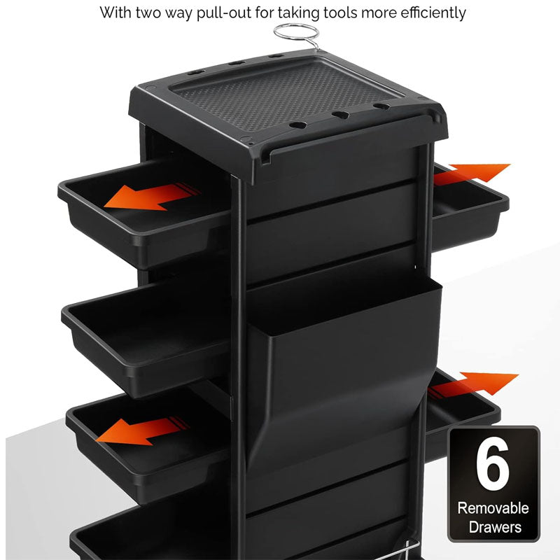 Rolling Beauty Hairdressing Cart with 6 Removable Drawers & Tool Holder for Beauty Tattoo Hairdressing