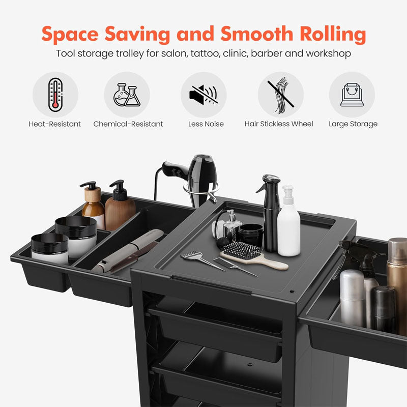 Beauty Hairdressing Cart 5 Drawers & dryer holder Space Saving Salon Cart with 4 Wheels for Beauty SPA Barbershop