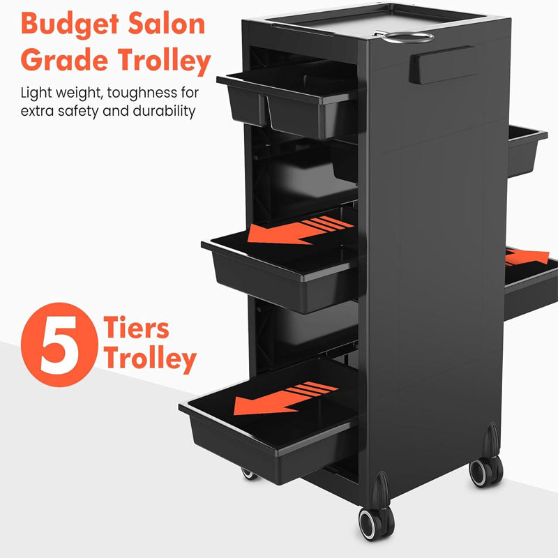 Beauty Hairdressing Cart 5 Drawers & dryer holder Space Saving Salon Cart with 4 Wheels for Beauty SPA Barbershop