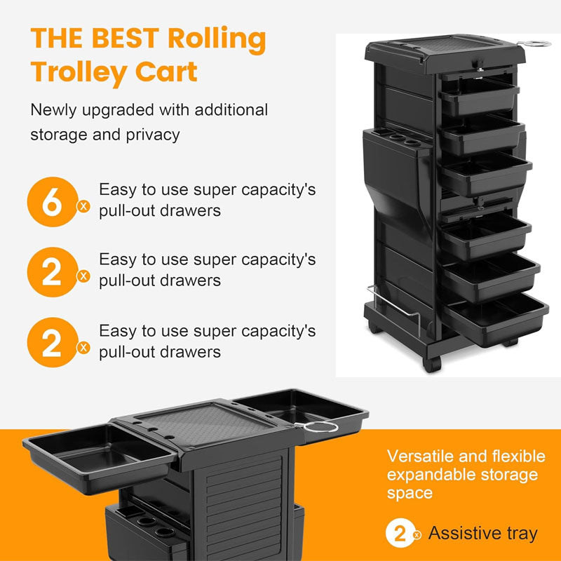Beauty Hairdressing Cart 6 lockable trays 2 tray holders versatile utility for all salon stations