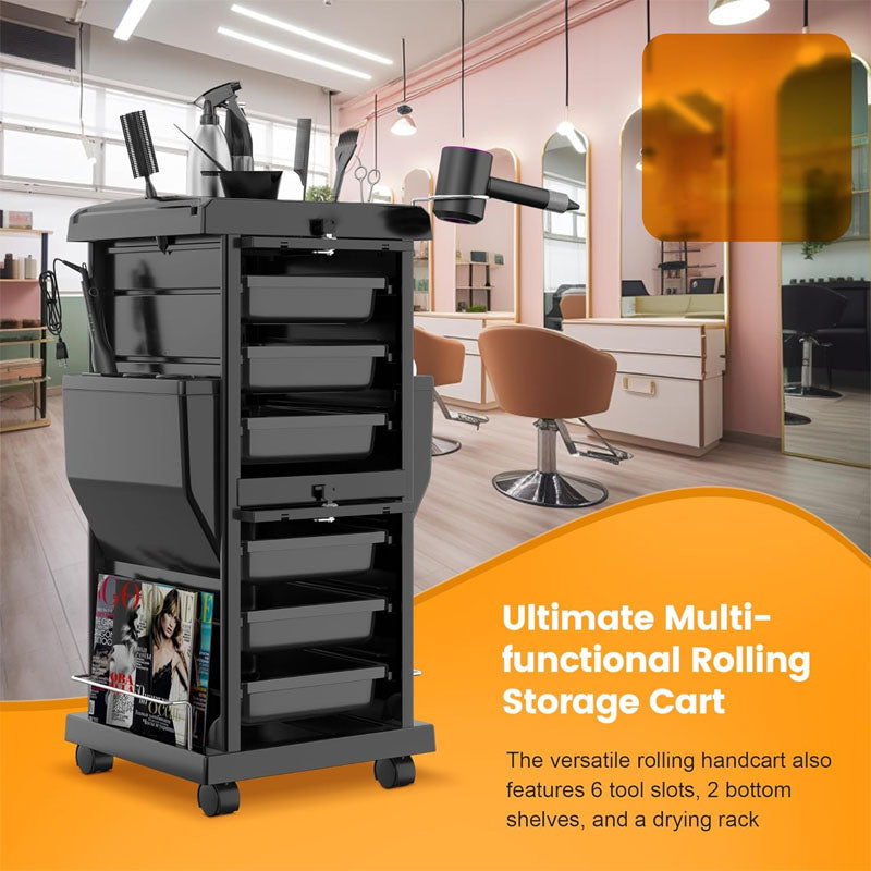 Beauty Hairdressing Cart 6 lockable trays 2 tray holders versatile utility for all salon stations