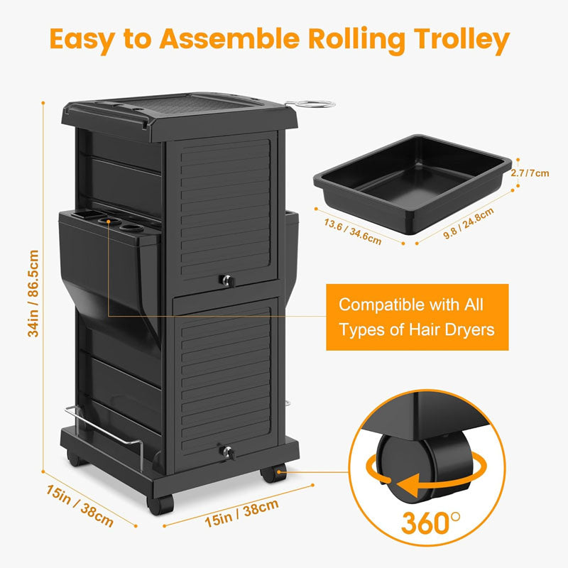 Beauty Hairdressing Cart 6 lockable trays 2 tray holders versatile utility for all salon stations