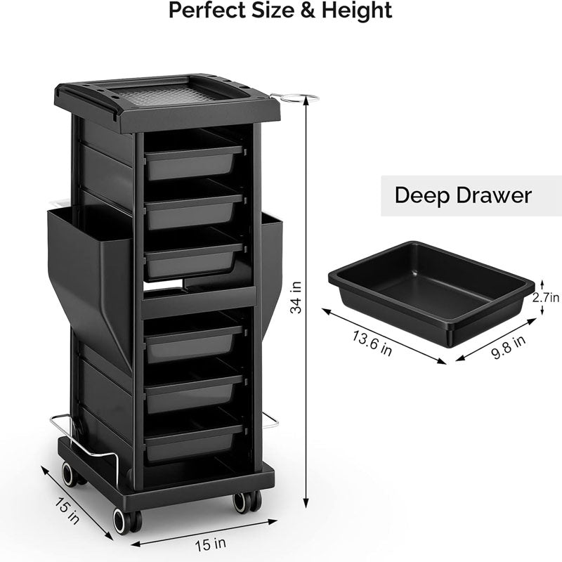 Rolling Beauty Hairdressing Cart with 6 Removable Drawers & Tool Holder for Beauty Tattoo Hairdressing