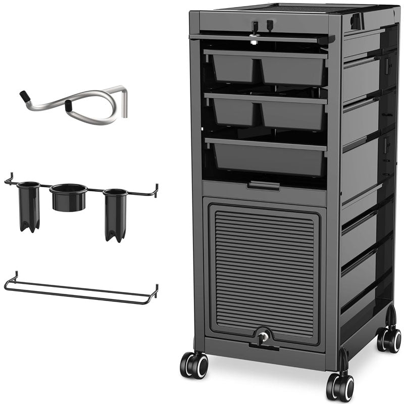 Beauty Hairdressing Cart Beauty Salon Cart with 6 Drawers and Tool Holders Rolling Cart with Wheels Lock and Door