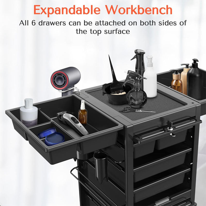Beauty Hairdressing Cart Beauty Salon Cart with 6 Drawers and Tool Holders Rolling Cart with Wheels Lock and Door