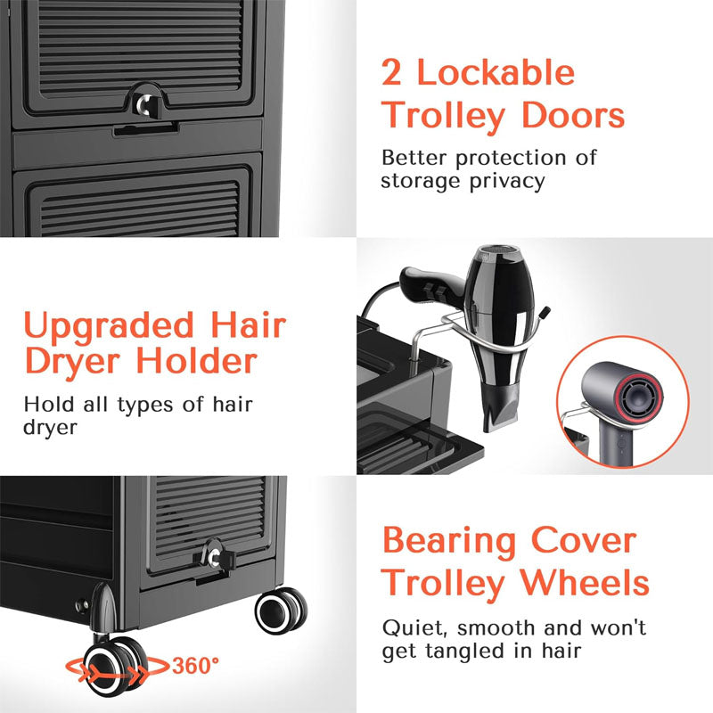 Beauty Hairdressing Cart Beauty Salon Cart with 6 Drawers and Tool Holders Rolling Cart with Wheels Lock and Door