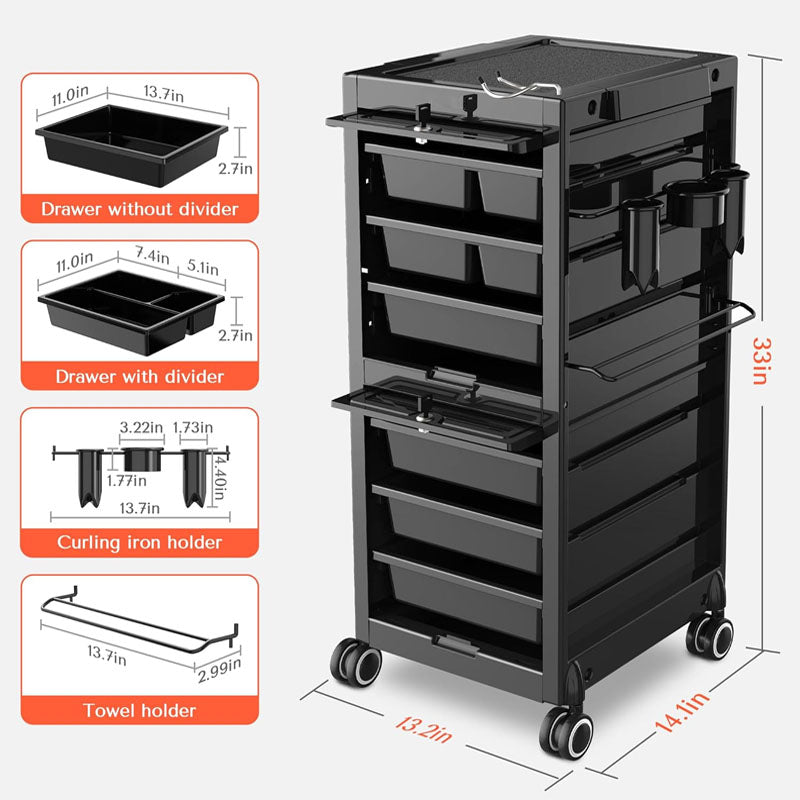 Beauty Hairdressing Cart Beauty Salon Cart with 6 Drawers and Tool Holders Rolling Cart with Wheels Lock and Door