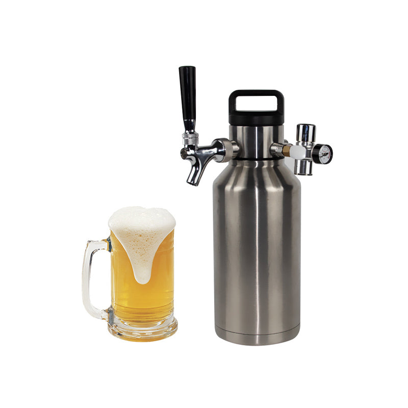64Oz Double-Layer Barrel Stainless Steel Mini Pressurized Draft Beer Brewing Barrel Wine Spear Set Mini Wine Container