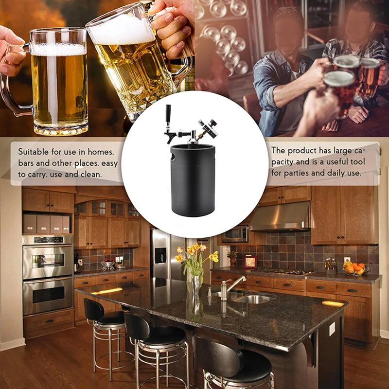 5L Mini Keg Pressurized Beer Keg Automatic Brewing Beer Container Stainless Steel Wine Spear Adjustable Beer Tap Advanced Carbon Dioxide Charger Kit