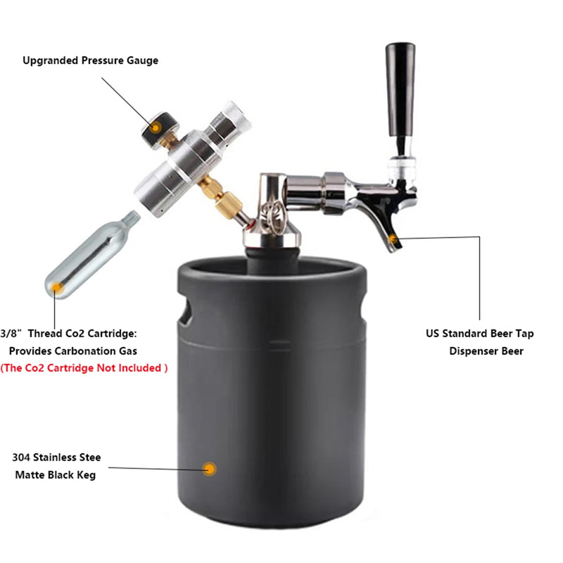 5L Mini Keg Pressurized Beer Keg Automatic Brewing Beer Container Stainless Steel Wine Spear Adjustable Beer Tap Advanced Carbon Dioxide Charger Kit