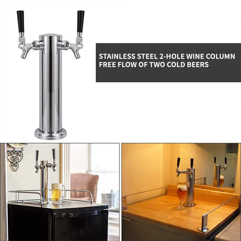 Stainless Steel Double Tap Beer Dispenser Tap Column Beer Tower Dispenser Beer With Tap, 2 Hose Beer Tower Set For Home And Bar