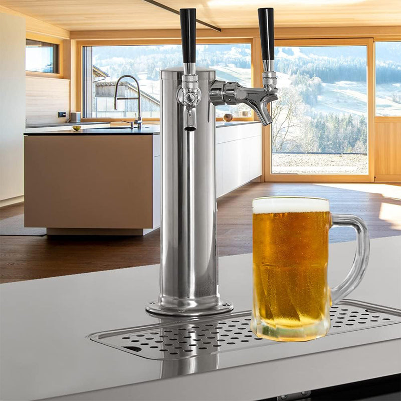 Stainless Steel Double Tap Beer Dispenser Tap Column Beer Tower Dispenser Beer With Tap, 2 Hose Beer Tower Set For Home And Bar