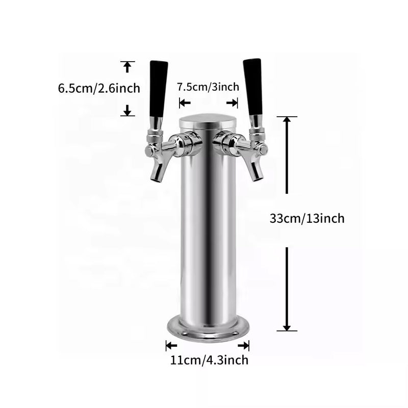 Stainless Steel Double Tap Beer Dispenser Tap Column Beer Tower Dispenser Beer With Tap, 2 Hose Beer Tower Set For Home And Bar