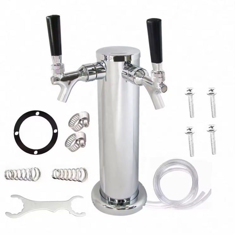 Stainless Steel Double Tap Beer Dispenser Tap Column Beer Tower Dispenser Beer With Tap, 2 Hose Beer Tower Set For Home And Bar