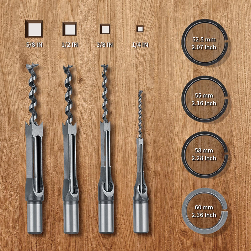Drill Press Mortising Attachment Kit, 4 Model Drills Square Hole Chisel Set,Bench Drill Locator Set Mortise and Tenon Tools, for Woodworking Mortising Tenoning Drilling Machine