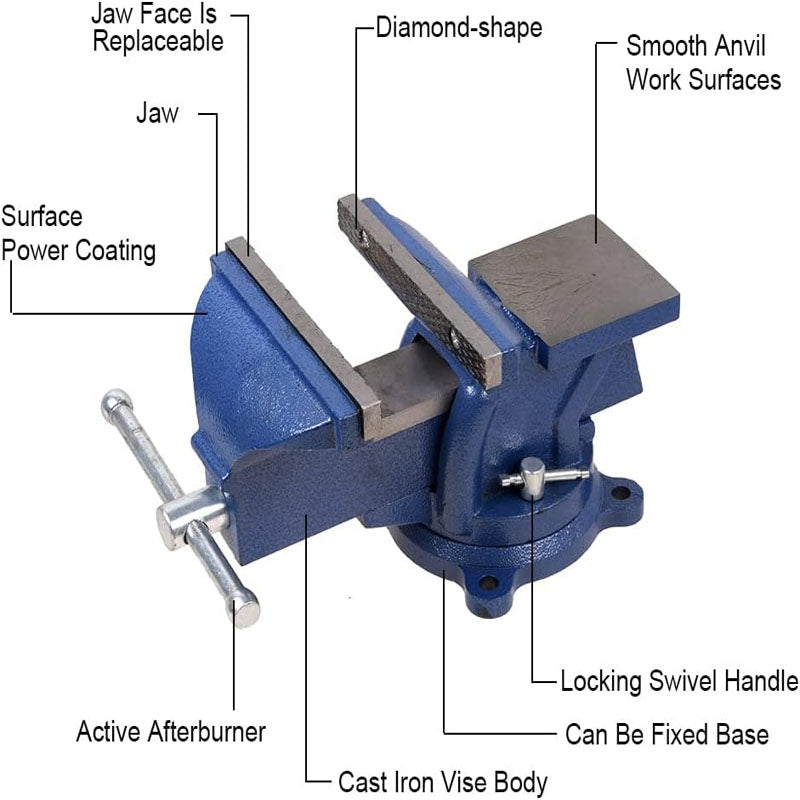 6 inch Heavy Duty Bench Vise Pipe Vise Bench Vices Double Swivel Rotating Vise Head/Body Rotates 360°