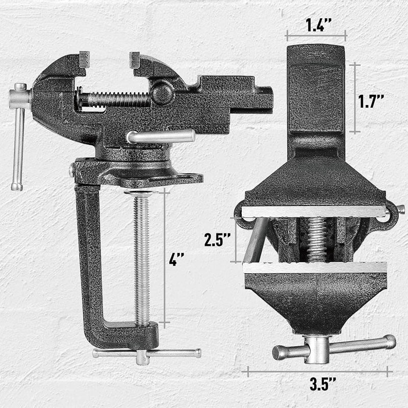 Multi-Purpose Bench Vise 4-1/2" With Heavy Duty Cast Iron Multi-Jaw Swivel Base Easy Adjustment for Woodworking (3.3 Inch)