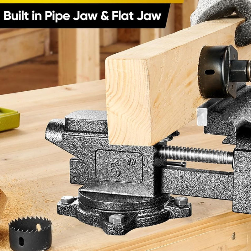 6” - Table Vice For Workbench Utility Vise with Heavy Duty Cast Iron Multi-Jaw 270 Degree Swivel Base Larger Anvil Easy Adjustment for Woodworking