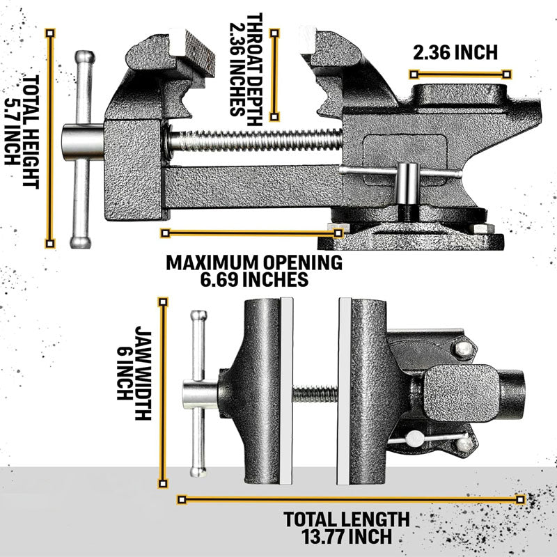 6” - Table Vice For Workbench Utility Vise with Heavy Duty Cast Iron Multi-Jaw 270 Degree Swivel Base Larger Anvil Easy Adjustment for Woodworking