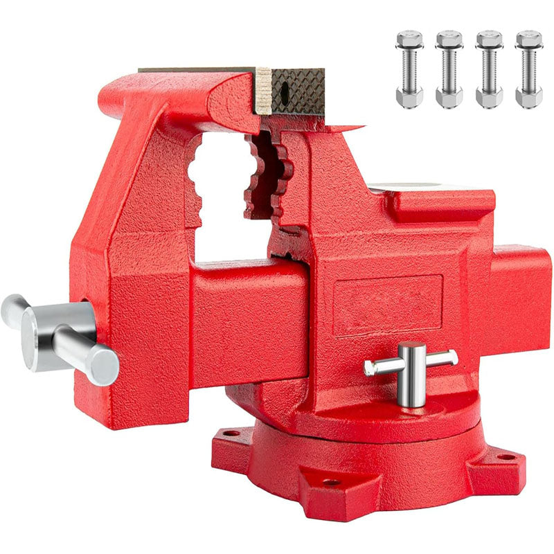 6.5" Bench Vise with 360°Swivel Locking Base & Two-way Jaw Ductile Iron with Anvil Red