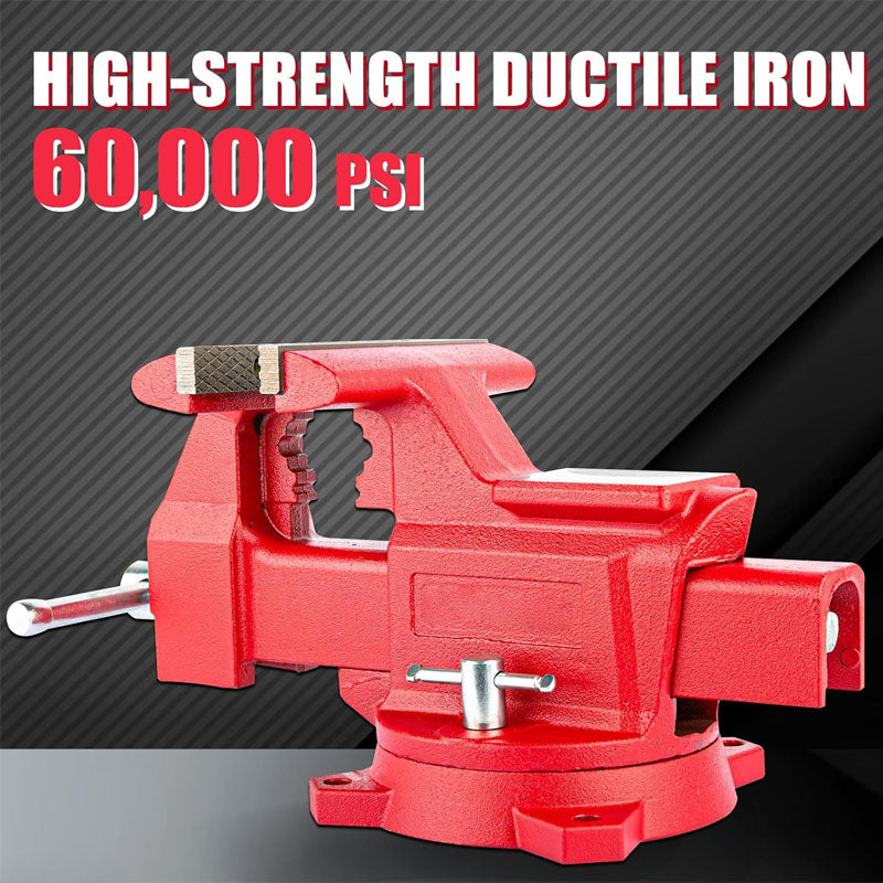 6.5" Bench Vise with 360°Swivel Locking Base & Two-way Jaw Ductile Iron with Anvil Red