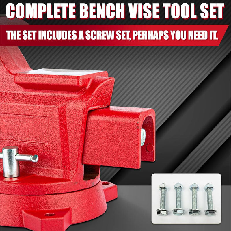 6.5" Bench Vise with 360°Swivel Locking Base & Two-way Jaw Ductile Iron with Anvil Red