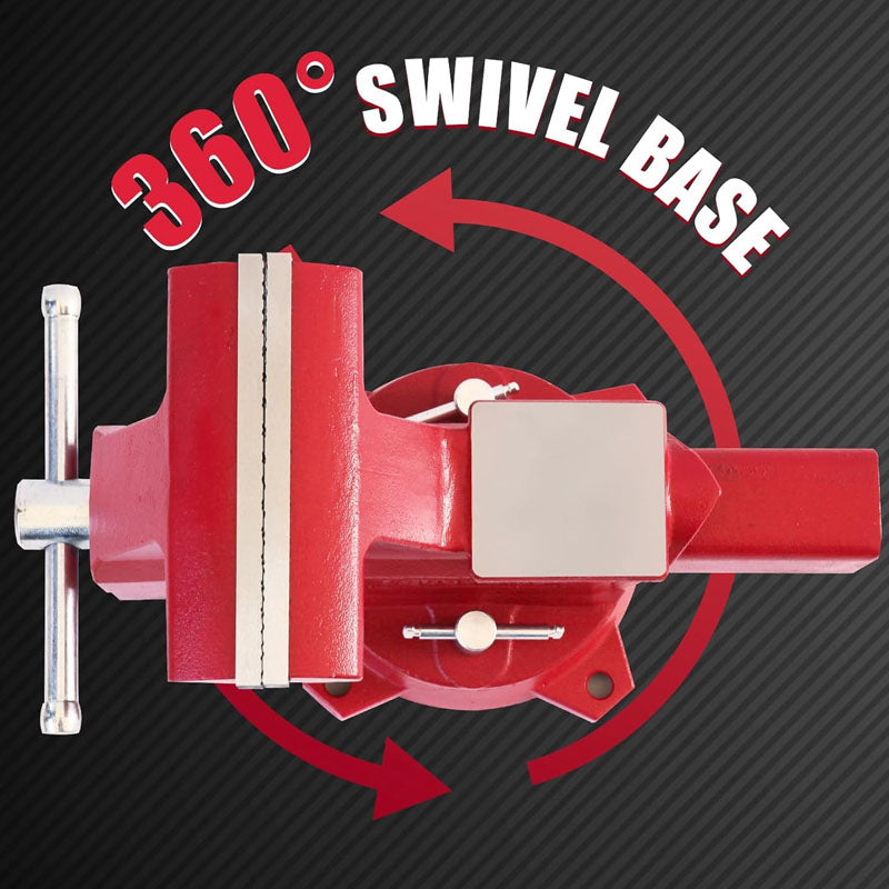 6.5" Bench Vise with 360°Swivel Locking Base & Two-way Jaw Ductile Iron with Anvil Red