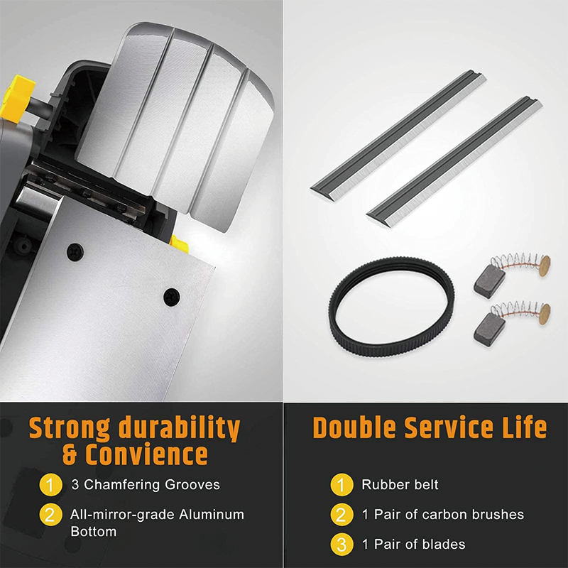 Electric Planer,7.5-Amp 16500 Rpm Power Hand Planer, Dual-dust out System, Dual-handle Design, Blade Protector, 2 Reversible HSS Blades and 2 Carbon Brushes