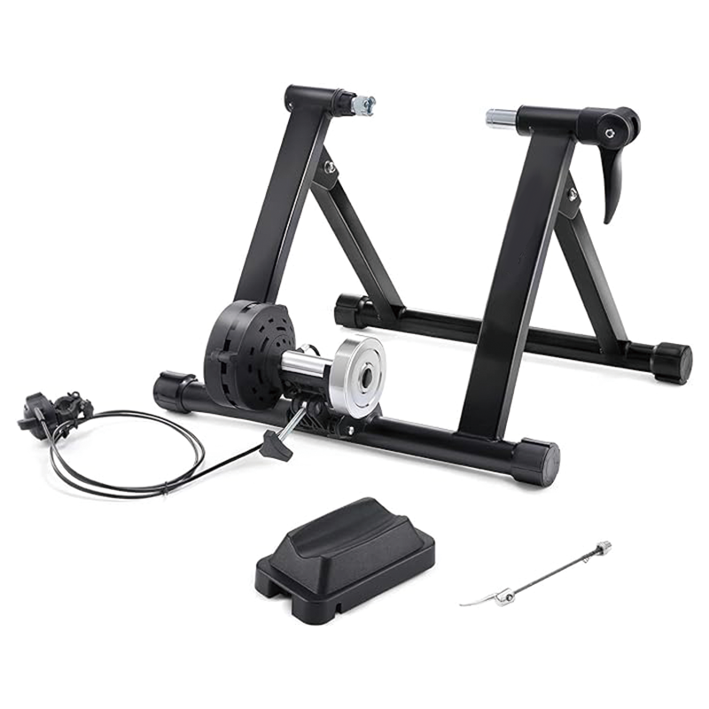 Bike Resistance Trainers,Magnetic Stationary Stand for 26-28" & 700C Wheels,8 Level Resistance Portable Stainless Steel Indoor Trainer with Quick Release Lever & Front Wheel Riser Block