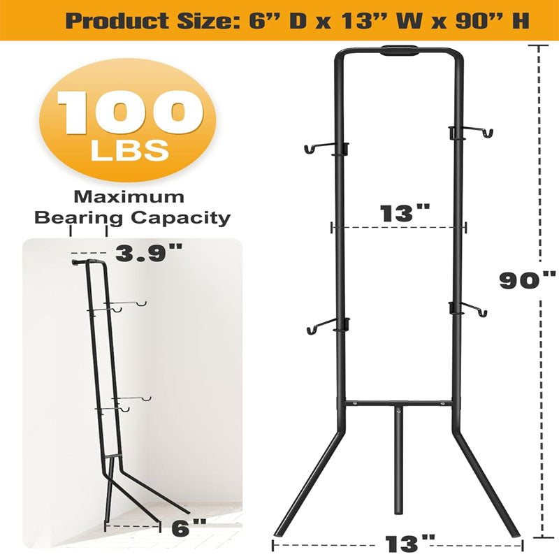 2 Bike Storage Rack with 3 Legs Adjustable Arm Hook Sturdy Steel & Easy Assemble for Garage Living Room Shed Holds Up to 100 lbs Black