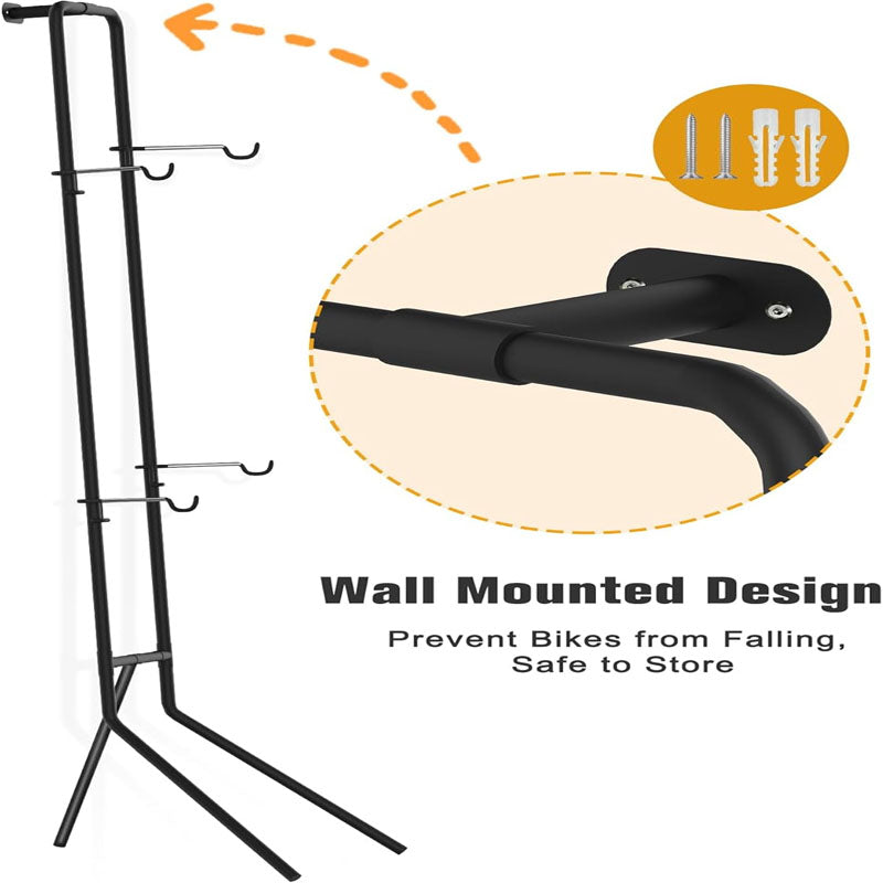 2 Bike Storage Rack with 3 Legs Adjustable Arm Hook Sturdy Steel & Easy Assemble for Garage Living Room Shed Holds Up to 100 lbs Black