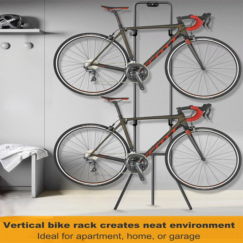 2 Bike Storage Rack with 3 Legs Adjustable Arm Hook Sturdy Steel & Easy Assemble for Garage Living Room Shed Holds Up to 100 lbs Black