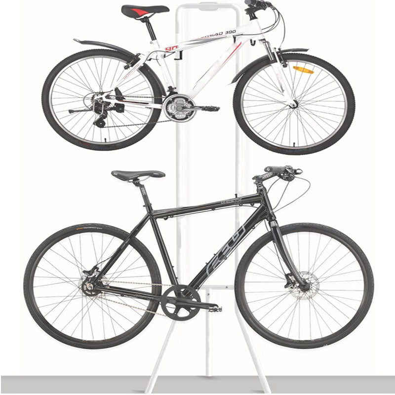 2 Bike Storage Rack with 3 Legs Adjustable Arm Hook Sturdy Steel & Easy Assemble for Garage Living Room Shed Holds Up to 100 lbs Black