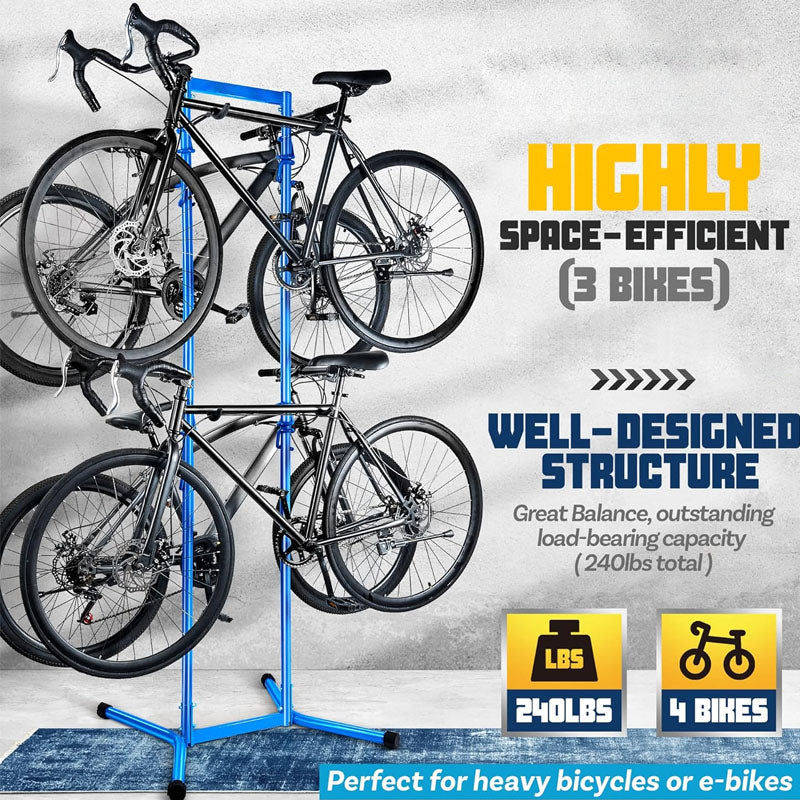 4 Bike Stand Rack (Max. 240LBS) Fully Adjustable Bike Rack Garage Easy Assemble for Road Mountain Bicycles