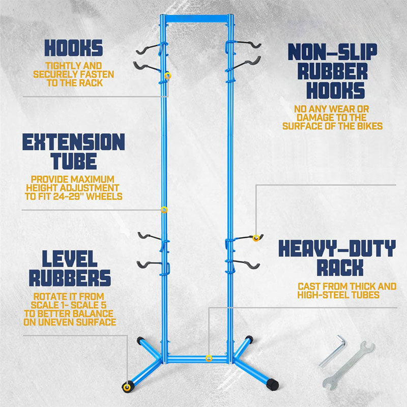 4 Bike Stand Rack (Max. 240LBS) Fully Adjustable Bike Rack Garage Easy Assemble for Road Mountain Bicycles