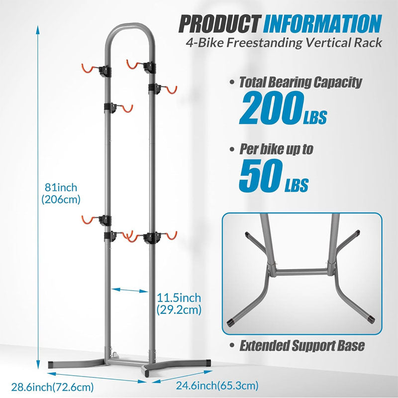 4 Bike Rack Fully adjustable Vertical Bicycle Holder for Indoor Outdoor for Garage Living Room Shed