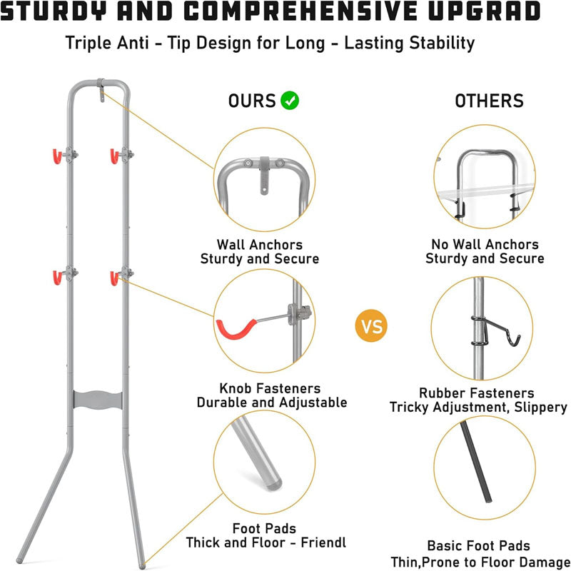 2Bike Storage Rack (Max. 120LBS) Gravity Wall Bike Rack Easy Assemble for Road Mountain and Hybrid Bicycles