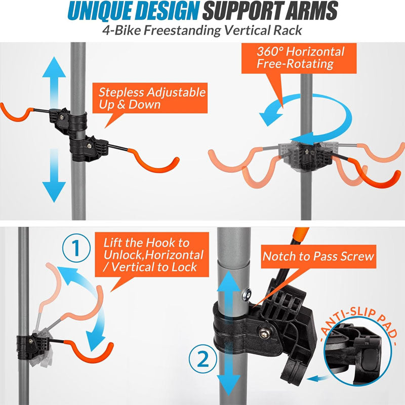 4 Bike Rack Fully adjustable Vertical Bicycle Holder for Indoor Outdoor for Garage Living Room Shed