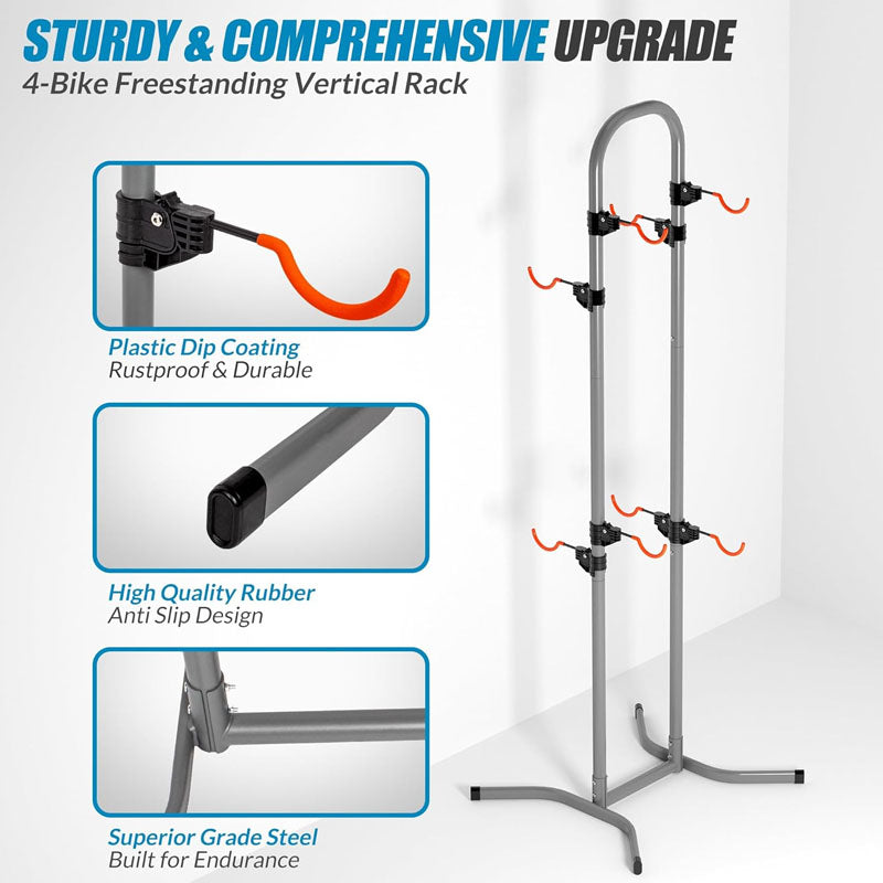 4 Bike Rack Fully adjustable Vertical Bicycle Holder for Indoor Outdoor for Garage Living Room Shed