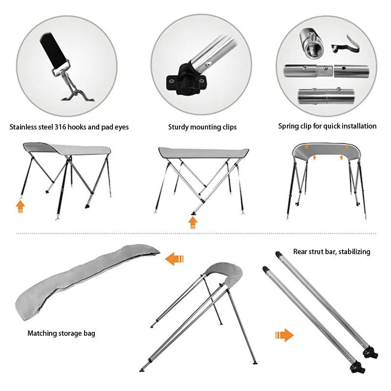 Aluminum Round Tube Awning, Light Gray Rainproof Sunproof Windproof Yacht Awning, Boat Awning